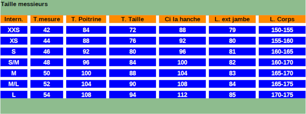 taille messieurs